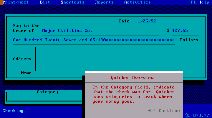 Quicken 6.0 for DOS - Check